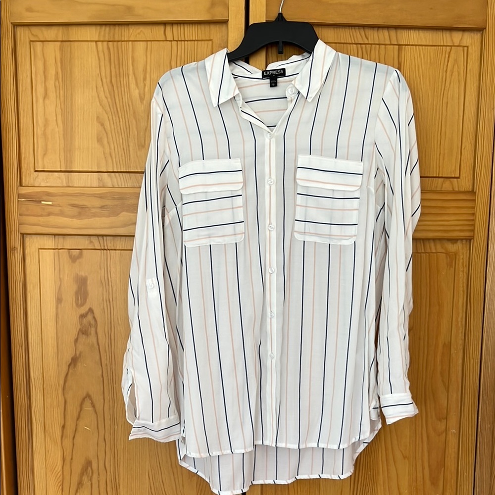 Express White Shirt with Pink and Blue Stripes